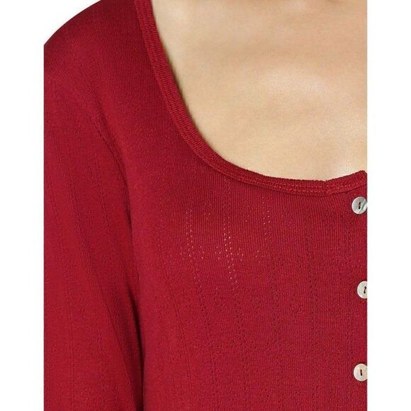 ‎Shirt Top Medium Dark Red Pointelle Button Front - Picture 8 of 8